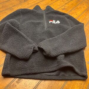 Fila Mens Sherpa Fleece Quarter‎ Zip Pullover Black Big Logo Small